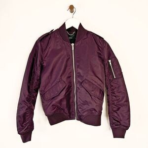 Aritzia Talula Whitby Burgundy Satin Full Zip Bomber Jacket